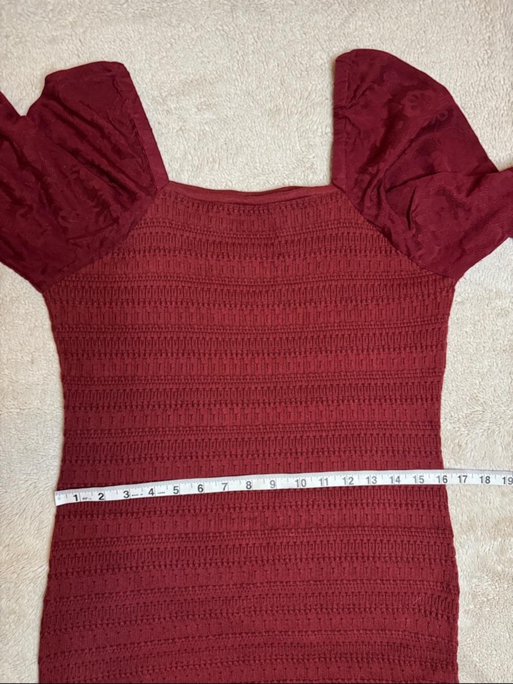 Anthropologie Burgundy Smocked Midi Dress with Puff Sleeves sz L - Picture 5 of 12